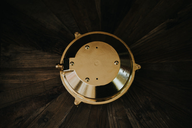 Nautilus Round Brass cage outdoor wall light / ceiling light