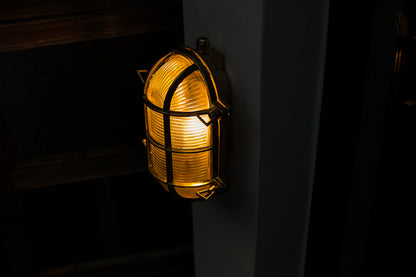 Nautilus Oval brass cage outdoor wall light / ceiling Light