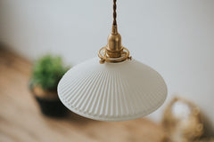 Eden Fluted White Shade With Brass Fitting midcentury Pendant Light
