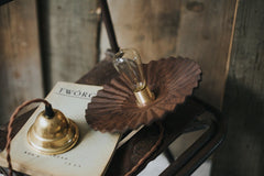 Caffeine fluted walnut wooden shade pendant light