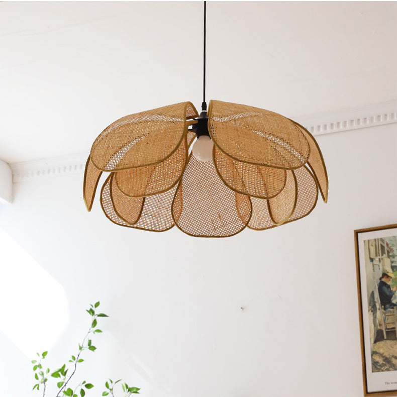 Cefalu Rattan Petals Floral Pendant Light installed view from underneath