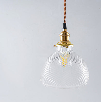 Fluted shell glass midcentury modern pendant light