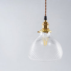 Fluted shell glass midcentury modern pendant light