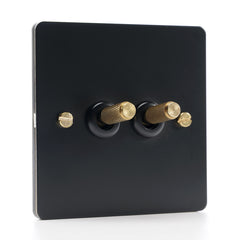 Paddington Knurled Brass And Black Double Light Switch