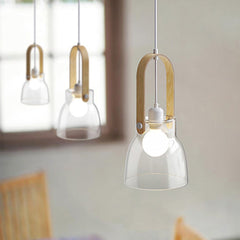 Skandi Clear Glass  Wooden Look Pendant Light