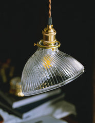 Fluted shell glass midcentury modern pendant light