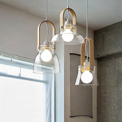 Skandi Clear Glass  Wooden Look Pendant Light