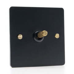 Paddington Knurled 1 gang single flip light switch - in black and brass