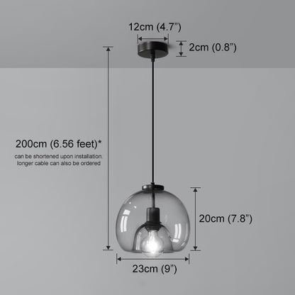 Enzo minimalist curve tinted glass shade pendant light measurements
