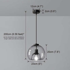 Enzo minimalist curve tinted glass shade pendant light measurements
