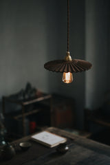 Caffeine fluted walnut wooden shade pendant light