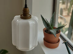 Art Deco Clarice Milk Glass Shade Brass Pendant Light