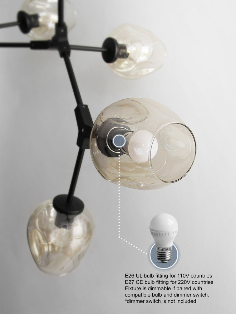 Carmen multi lamp glass pendant light chandelier light bulb fitting details
