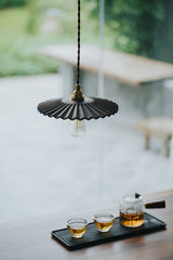 Caffeine fluted walnut wooden shade pendant light