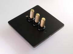 Paddington Knurled 3 gang Tri flip light switch - in black and brass