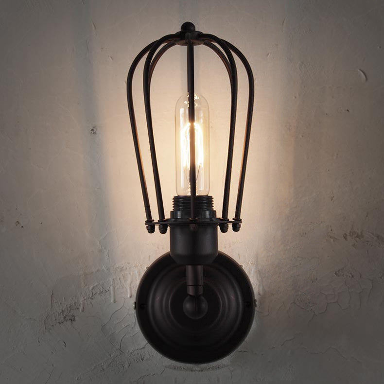 Pear Metal Cage Black Wall Sconce Light