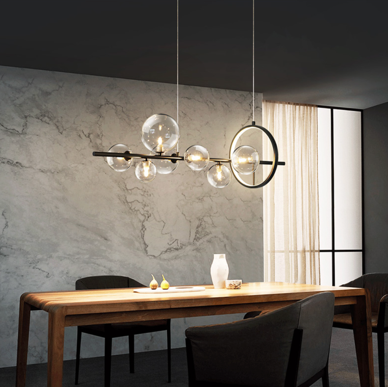 Soho modern luxury kitchen island pendant Light in luxurious marble dining room table setting