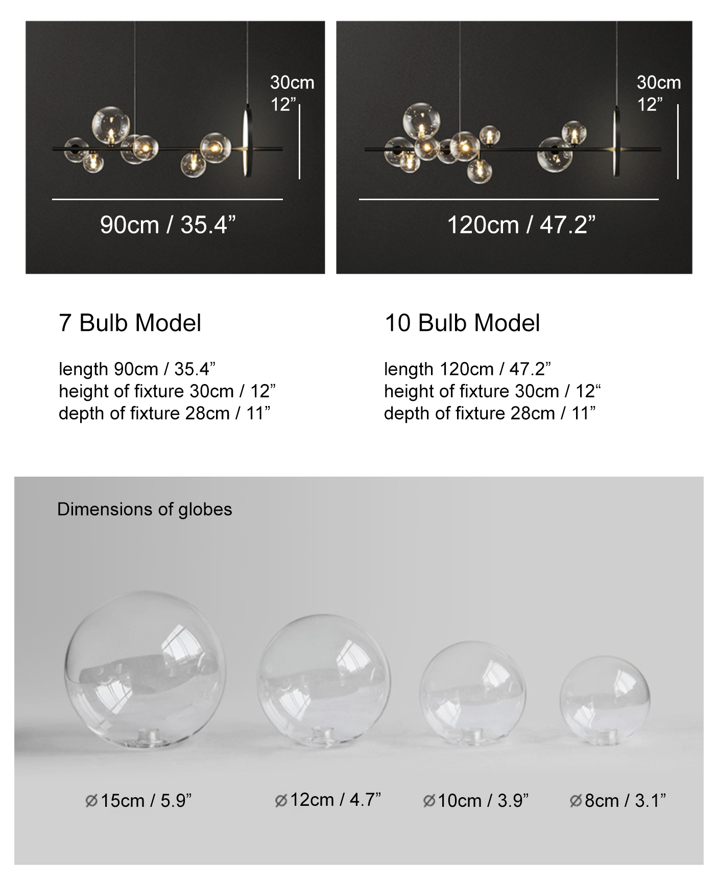 Soho modern luxury kitchen island pendant Light measurements