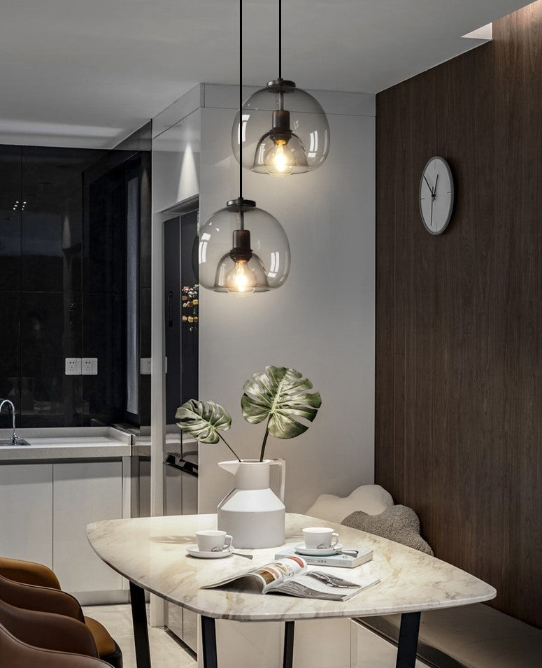 Enzo minimalist curve tinted glass shade pendant light luxury dining light