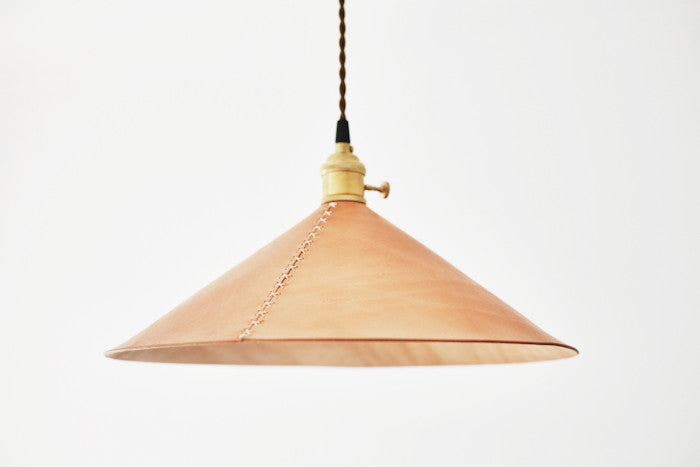 leather cone pendant light studio image
