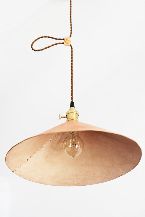 leather cone pendant light studio image from underneath
