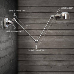 Fotis Long Arm Industrial Rustic Wall Light with articulated arm