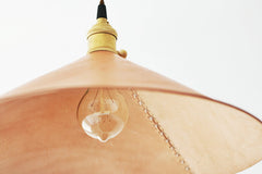leather cone pendant light studio image from underneath