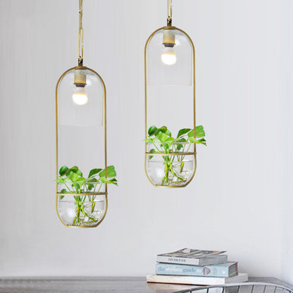 Hanging Plant Vase Brass Pendant Light