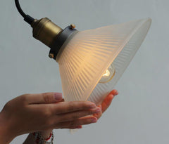 Fluted Glass Shade Brass Fitting Industrial Pendant Light