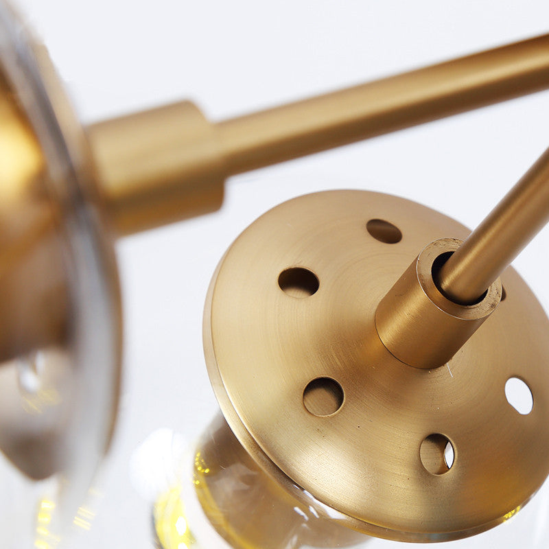 Brushed brass cluster bulb chandelier details