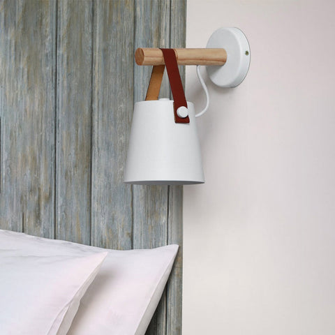 Nora Leather strap wooden scandi wall Light