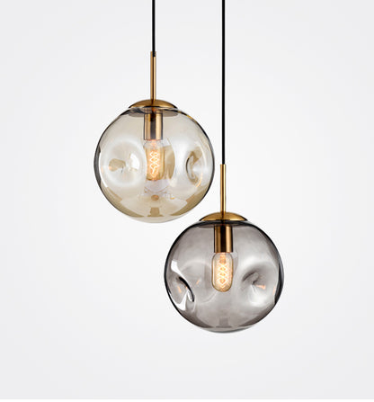 Aminta Dimpled Glass Shade Brass Pendant Light