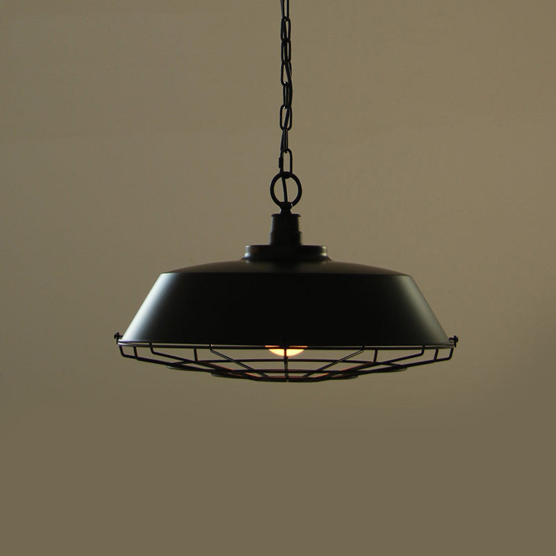 Vintage Industrial Pendant Light With Cage Covering - Black 