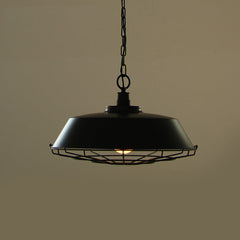 Vintage Industrial Pendant Light With Cage Covering - Black 
