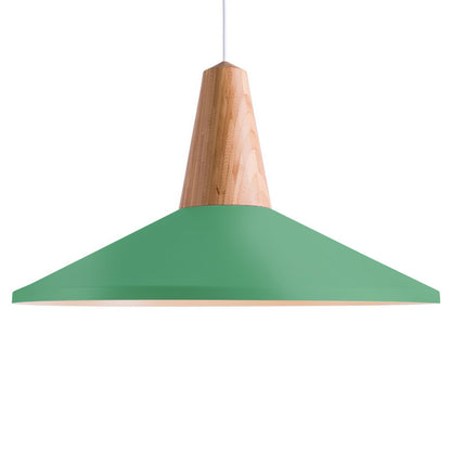 Large Green Minimalist Scandinavian Pendant Ceiling Light Polished Wooden