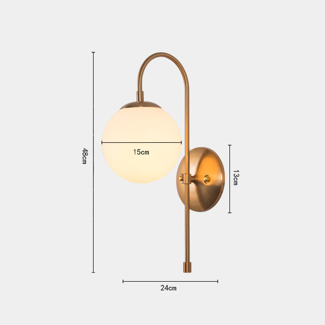 Frosted glass ball gooseneck wall light - measurements