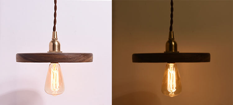Walnut Wooden Shade Brass Pendant Light