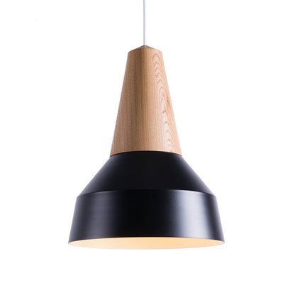 Small Black Minimalist Scandinavian Pendant Ceiling Light Polished Wooden