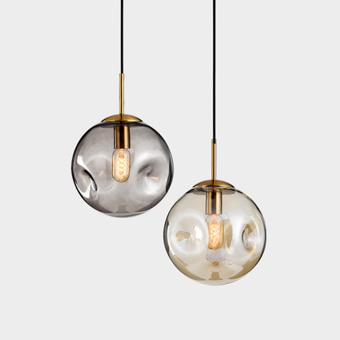 Aminta Dimpled Glass Shade Brass Pendant Light
