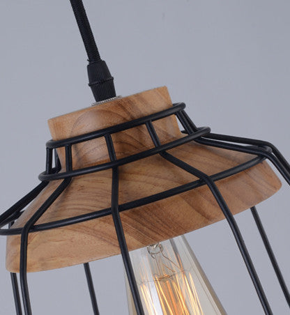 Sangkar Metal Cage Pendant Light With Wood Base model B details