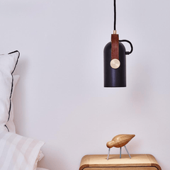 Black Spotlight Minimalist Line Wooden Brass Detail Pendant Light