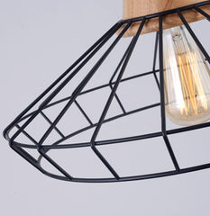 Sangkar Metal Cage Pendant Light With Wooden Base