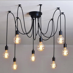 10 head wire cluster bare bulb pendant light in black