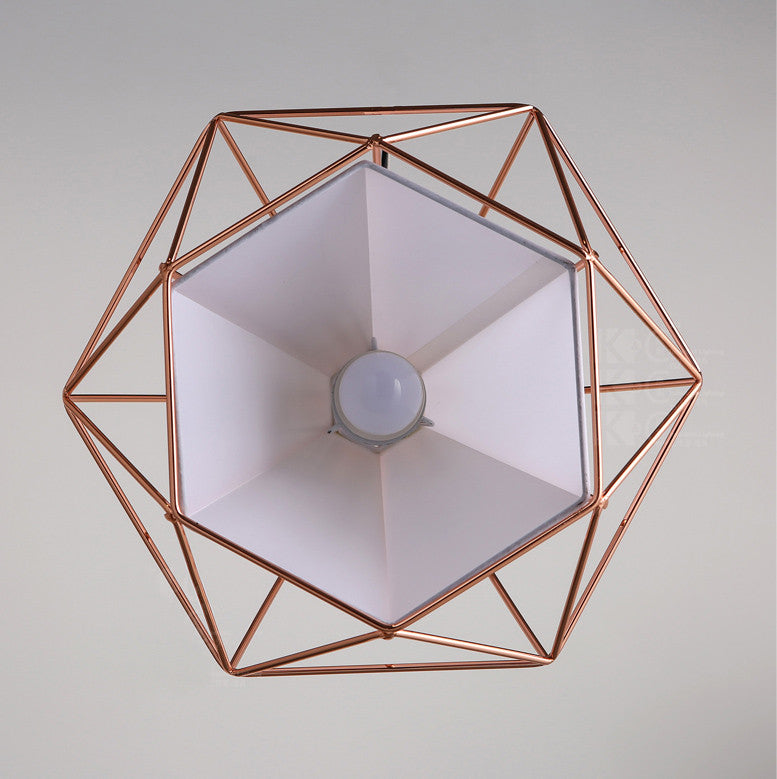 Copper Diamond Wire Cage Pendant Light - bottom view