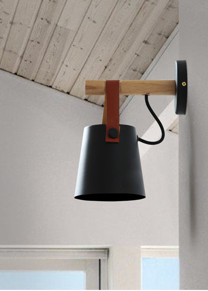 Nora Leather strap wooden scandi wall Light