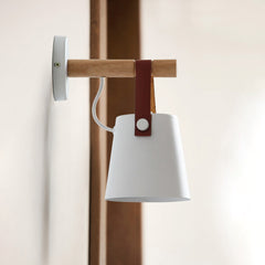 Nora Leather strap wooden scandi wall Light