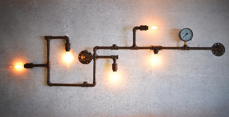Steampunk water pipe iron wall light with Edison Bulbs