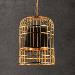 Brass Colour Bird Cage With Black Shade Pendant Light