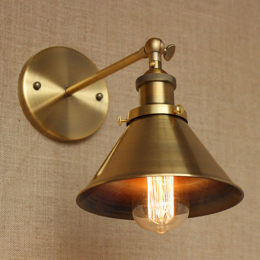 Brass Cone Shade Wall Light With Short Arm