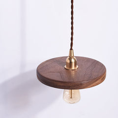 Walnut Wooden Shade Brass Pendant Light